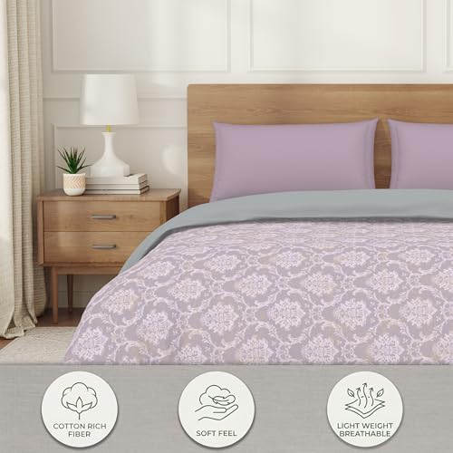 Image of Welspun Arlo Double Bed Quilt Comforter, 2-in-1 Reversible, Lightweight AC Quilt Blanket, Soft Breathable Microfiber for All Seasons & Winter Use, 200x200 cm Double Bed Quilt, Light Lilac