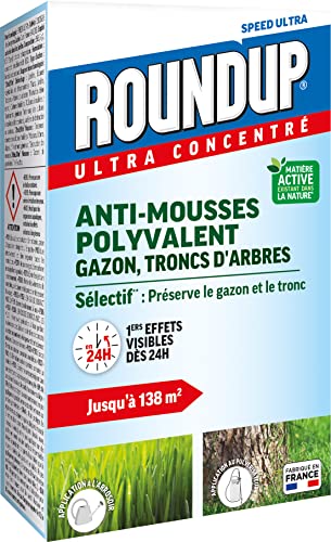 ROUNDUP RMOUSS250 - Anti-mousses Concentré Gazon et Troncs d'Arbres 250 ml - Premiers effets visibles en 24h - Elimine les mousses par simple contact - Produit à base...