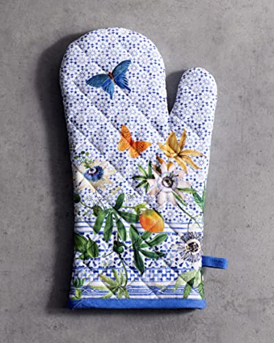 Maison d' Hermine 100% Cotton Oven Mitt & Pot Holder Set (19 x 33 cm & 20 x 20 cm) Heat Resistant BBQ Cooking Gloves with Loop for Baking Handling Hot Pans Gifts for Mothers Day (Indigo Love) - Image 2