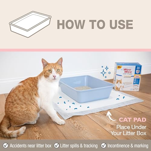 Image of Four Paws Wee-Wee Cat Pee Pads, Disposable Litter Box Mats, Advanced Odor Control, Fast Absorption Box Pee Pads for Litter Tracking, 28 inch x 30 inch, Fresh Scent, 10 Count