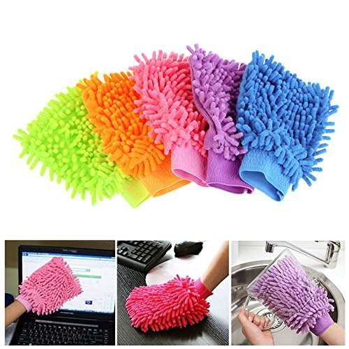 Image of Microfiber Double Sided Dusting Cleaning Glove for Home Office Kitchen Hotel, Free Size, Multicolour - Pack of 5