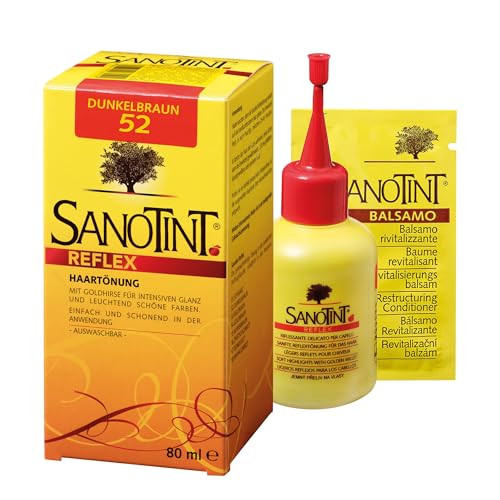 Sanotint Reflex Tönung Nr. 52 Dunkelbraun – Sanfte Tönung mit Goldhirse für intensiven Glanz und leuchtend schöne Farben, einfach und schonend in der Anwendung – vegan – 80 ml