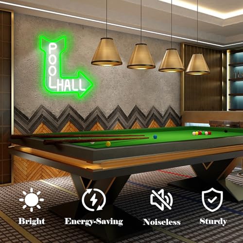 Image of Pool Hall Neon Sign Dimmable Pool Room Led Sign Billiards Neon Lights Vintage Light Up Sign for The Man Cave, Game Room, Arcade Accessories (8.85 inchx 11.4 inch)