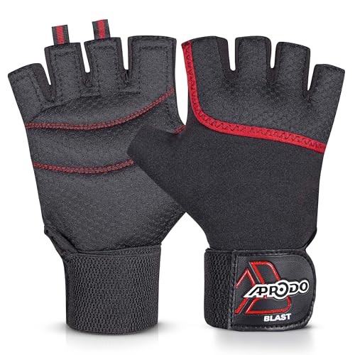 Aprodo Neoprene Half Finger Workout Gym Gloves with Wrist Support Strap | 1 Pair - Free Size...