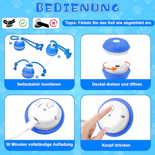 Interaktives Hundespielzeug, Interaktiver Spielball für Hunde, Interaktiver Spielball, Hundeball Elektrisch Ball mit Schwanz 3 Kauschnüren,Intelligente Hundespielzeug Ball für Kleine Hunde Welpen