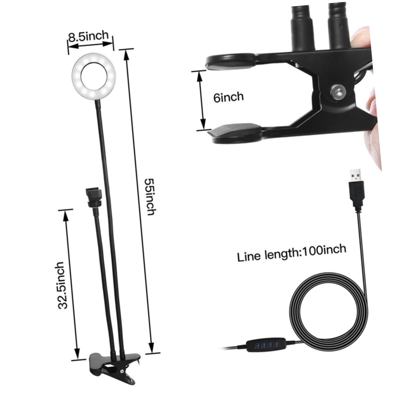 COLLBATH Selfie Live Broadcast Bracket 3-Stage Adjustable Led Fill Light Dimmable Phone Holder 360° Rotation Charging