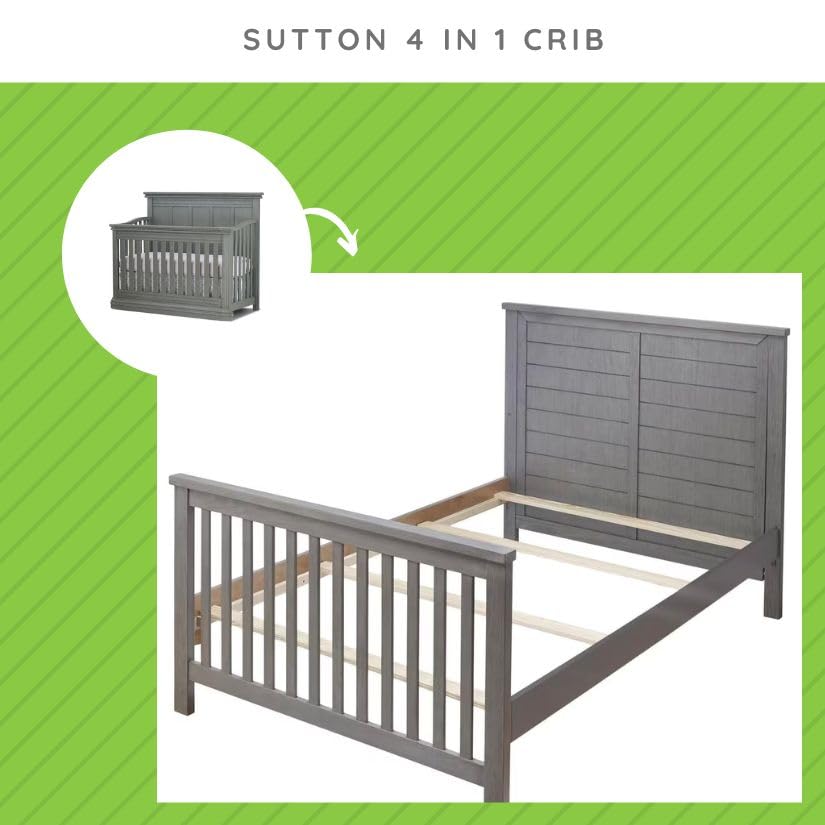 Image of Full-Size Conversion Kit Bed Rails for Sorelle Convertible Cribs - Solid Wood Rail - Toddler and Adult Bed Rail for Full-Size Beds - Essential Nursery & Baby Furniture (Model #215, Grigio)