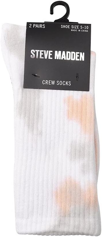 Steve Madden Women's Tie Dye Half Cushioned Crew Socks, Novelty High-Cut Socks, 2 Pack