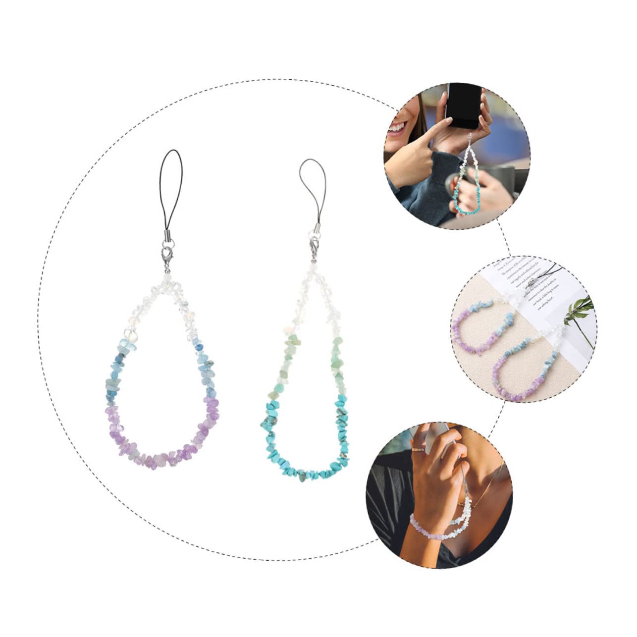Gadpiparty 8 Piezas cordón de teléfono de cristal correas de teléfono para exteriores correa para teléfono móvil con cuentas decoración teléfonos móviles encanto del teléfono natural pulsera