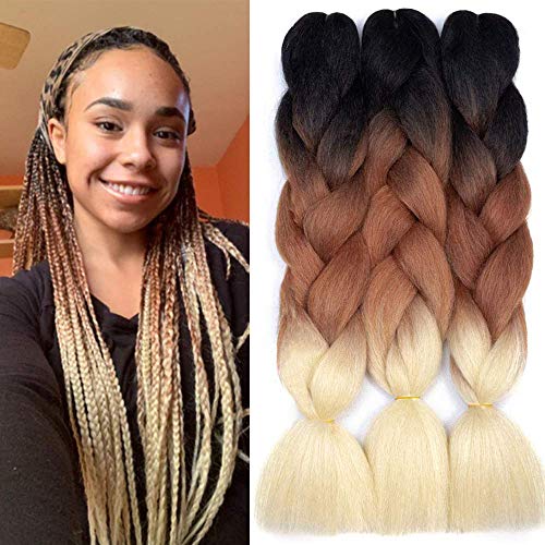 Ombre Blonde Braiding Hair Kanekalon 3pcs/lot Braids Hair Black/Brown 24inch Synthetic Hair Extensions For Braiding Jumbo Twist Braids (1b/brown/blonde)