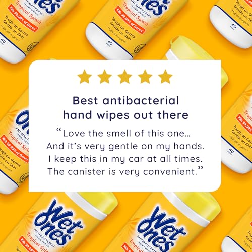 Image of Wet Ones Antibacterial Hand Wipes, Tropical Splash, 40 ct Canister (1 Pack) | Hand sanitizer wipes, Click-top canister lid, Made with aloe, Hypoallergenic, Paraben free, No sticky residue