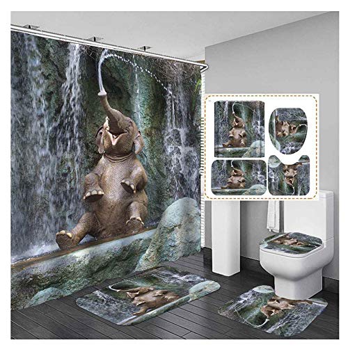 SHANQIU Animal Elefante Cortinas De Ducha Tela De Impresión 3D Cortinas De Baño Juego De Alfombrilla De Baño Alfombra De Baño Alfombra Decoración del Hogar  H220xW220cm