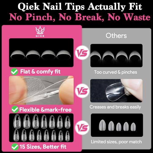 Image of Medium Almond Nail Tips, 15 Sizes 510 PCS Clear Gel Tips