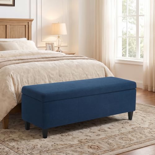 Image of Storage Ottoman Bench, 50.3 inch Fabric Upholstered End of Bed Bench (Blue)