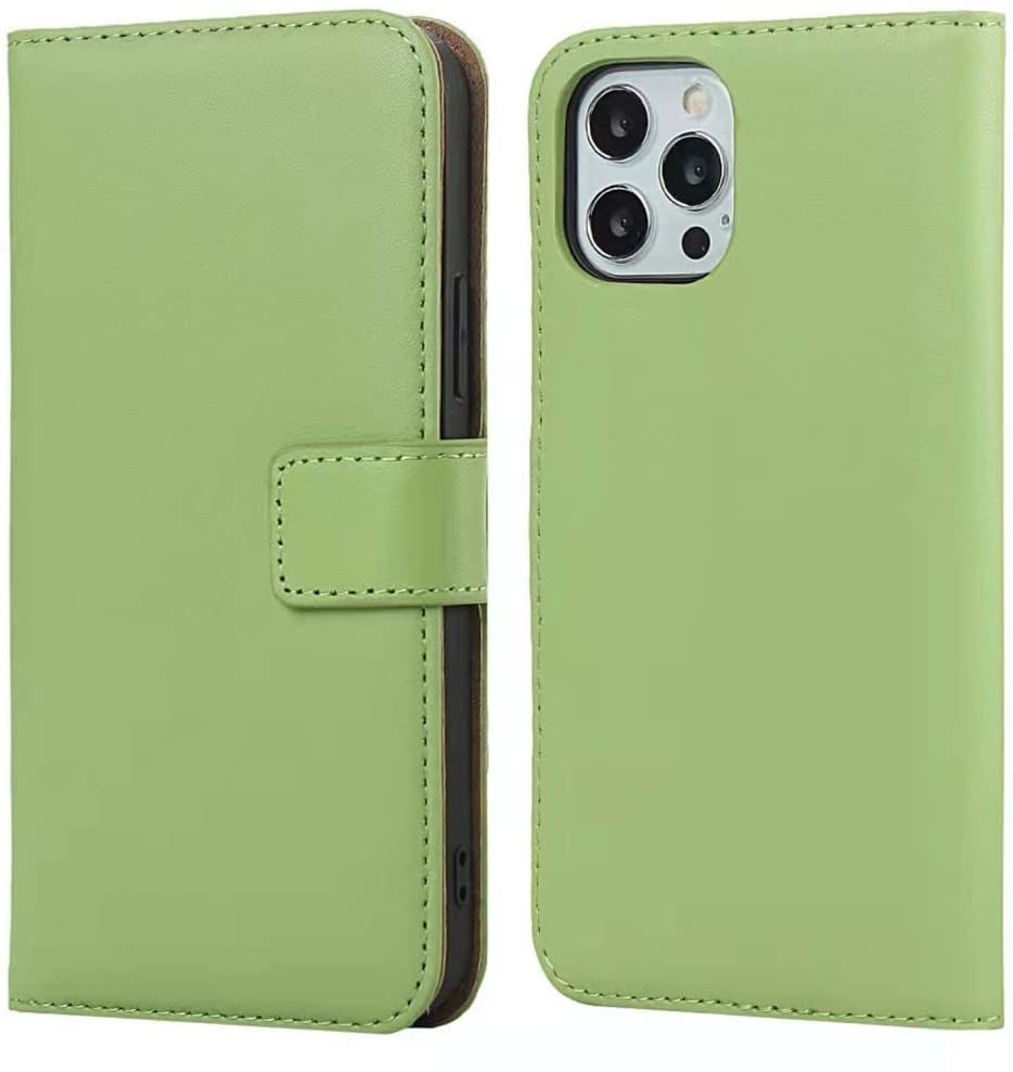 Étui portefeuille iPhone 12 Pro magnétique avec béquille et porte-cartes de couleur verte