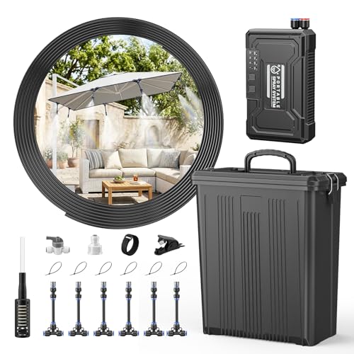Portable 4 Gallon Misting System with 15000mAh Rechargeable Pump 33FT Hose Powerful Outdoor Water Bucket Misters for Outside Patio Cooling Backyard Canopy Camping Umbrella Sports Greenhouse