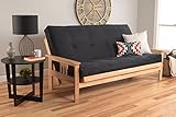 Jerry Sales Mattress and Frame Set ONLY Wooden Futon Monterey Arms Style Sofa Bed Couch Innerspring Mattress Cover Choices Buy Futons (Natural Frame - Microfiber Black Fabric)