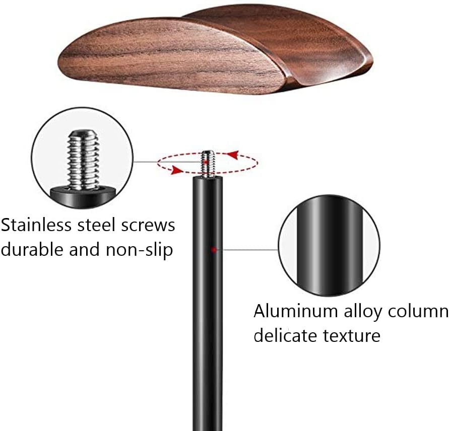 YANGMEI Headphone Stand, Desktop Headset Holder - Headset Holder Made of Walnut Wood & Aluminium, Nature Walnut Gaming Headset Holder with Solid Heavy Base for All Headphone Sizes(Metal Base)