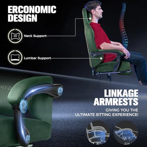 Image of GTPLAYER Big and Tall Gaming Chair 400lbs Heavy Duty Office Chair with Foot Rest, High Back Pocket Spring Ergonomic Computer Chair for Adults, Wide Comfy Seated Cushion with Linkage Armrests, Green