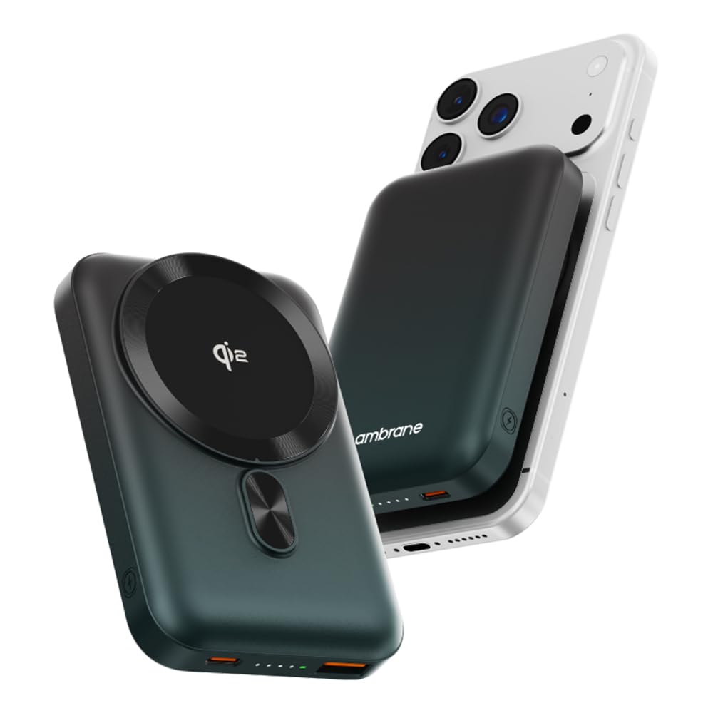 Ambrane [New & Faster] Qi2 & MagSafe Wireless 10000mAh Powerbank, Improved 15W Faster Wireless Charging, 22.5W Wired Output, Qi2 Certified, Fast Charging, 22.5W Output, For iPhone (Snap 2,Black/Green)-image-31