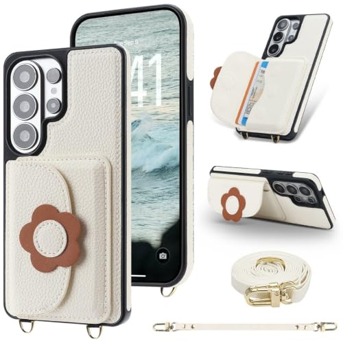 Étui portefeuille Samsung Galaxy S25 Ultra blanc en cuir pour ranger cartes et protéger l'écran