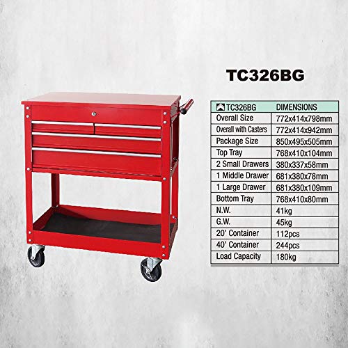 YLiansong-home Rollwagen Kabinett Storage Box Werkstatt Wagen Garage Trolley w/Handle 4 Schublade 1 Regal & Lagerraum Roller-Werkzeug Multifunktions (Color : Red, Größe : 77.2x41.4x94.2cm) – Bild 4