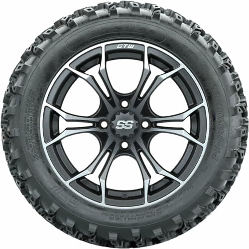 GTW 14 Inch Golf Cart Wheels and Tires Combo | GTW Spyder Matte Gray/Machined Wheels on 23x10-14 (23") Rogue All Terrain Tires | Set of 4