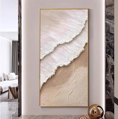 Oeuvre moderne 100% peinte à la main de grande taille avec texture de plage