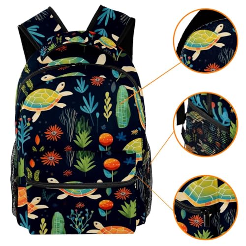 Sac à dos léger tortue de mer colorée mignon sac école avec compartiments