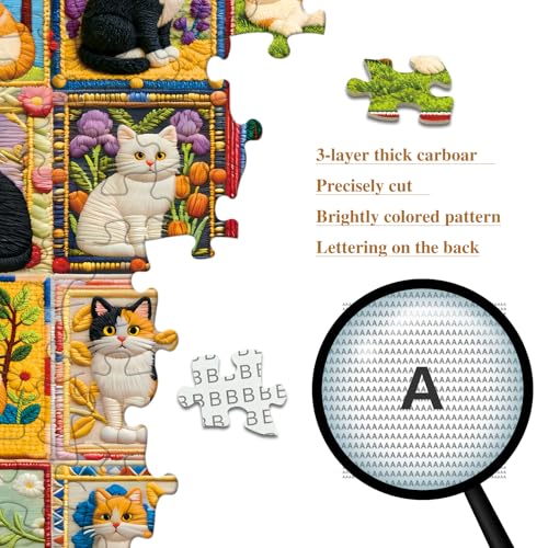 Rompecabezas para adultos de 1000 piezas, collage bordado de gatos adorables, 27.56 x 19.7 pulgadas miniatura 2