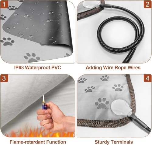 GOLOPET Cat Heating Pad 45 x 45 cm, Electric Pet Heated Bed Mat, Temp Adjustable Cat Heat Pad & Auto-off Controller, MET Listed, Adding Wire Rope Wires Small Dog Warming Pad - Image 5