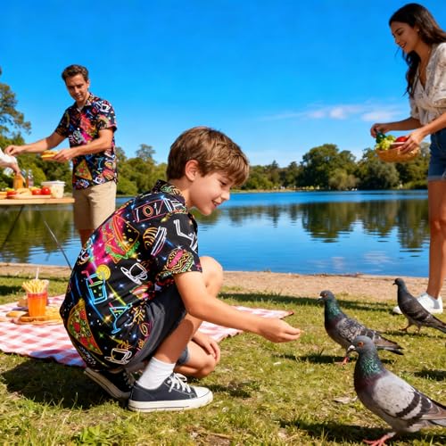 Image of uideazone Size 13 Size 14 Big Boys Funky Hawaiian Shirts 3D Neon Shirts Button Down Aloha Shirts Short Sleeve Unqiue Blouse Beach Style Summer Wear Tops 13-14 Years
