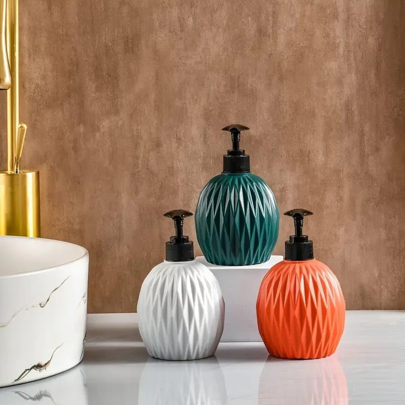 Image of Green Color Diamond Cut ABS Plastic 300ml Soap Dispenser Pump Organizer Stand for Bathroom, Shampoo, Conditioner, Shower Gel, Hand & Body Wash Pack of 1