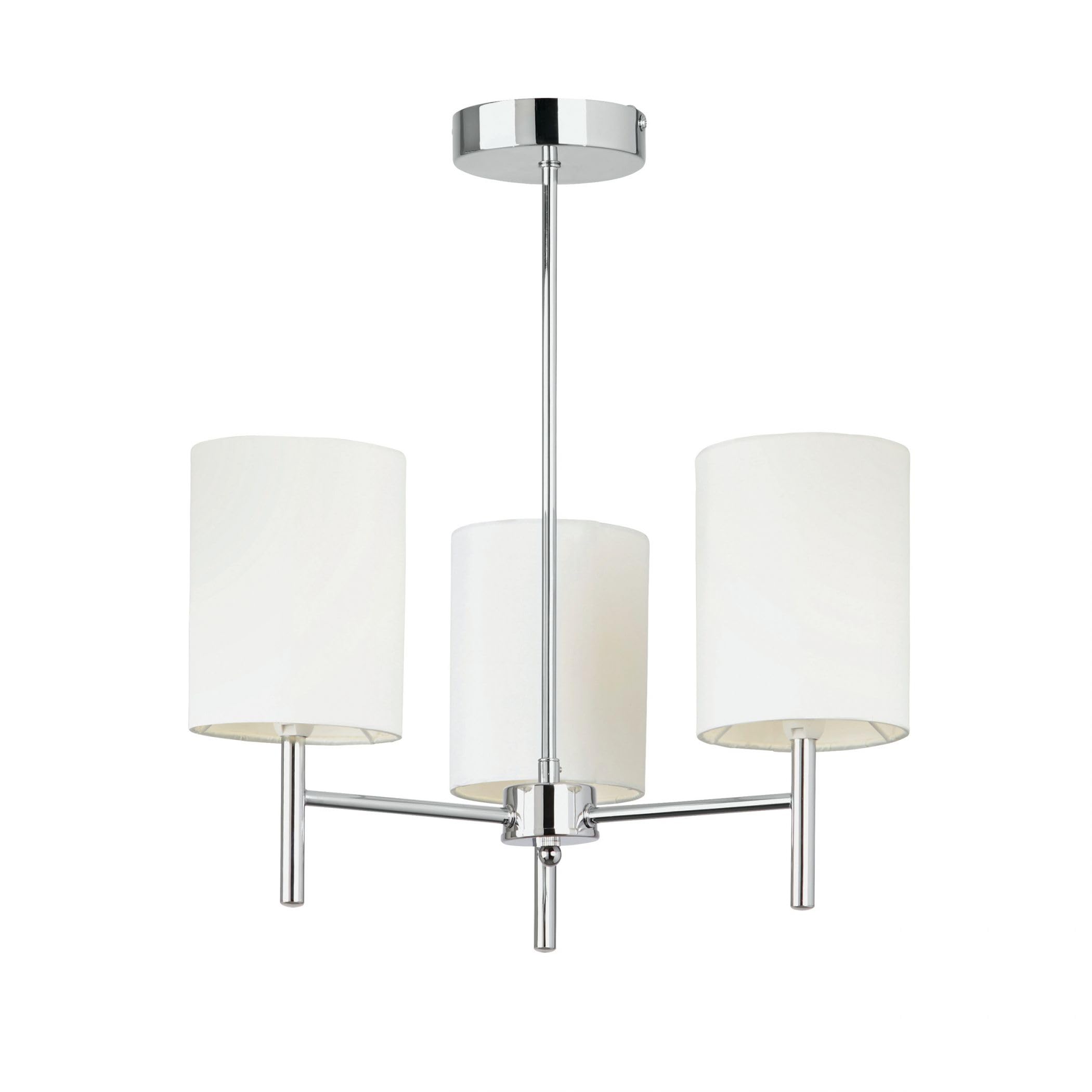 Brio 3 Light Semi Flush Ceiling Light - Chrome Finish - Off White Silk Effect Shades - E14