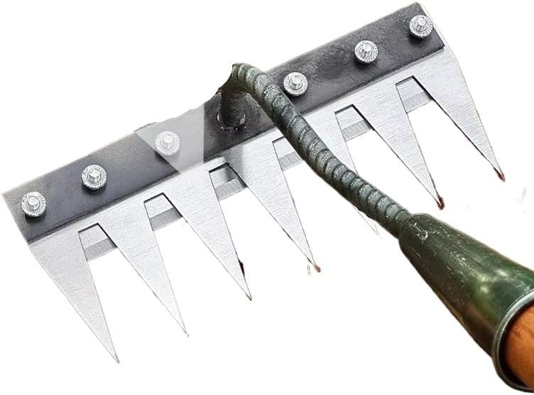 5/6/7/8 Teeth Iron Gardening Hoe Weeding Rake Farm Tool Grasping Raking Loosening Soil Nail Rake Tool Artifact Harrow Farm Tool(6 Teeth)