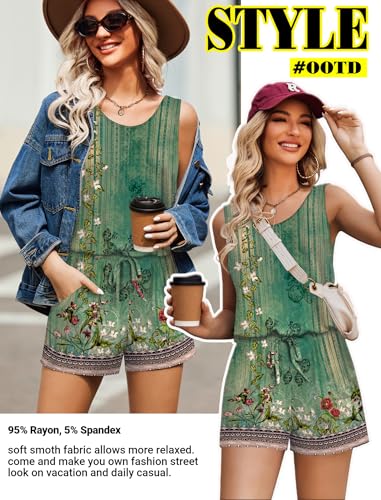Image of ADOME Rompers for Women Summer Sleeveless Scoop Neck Tank Top Casual Short Jumpsuit Rompers with Pockets