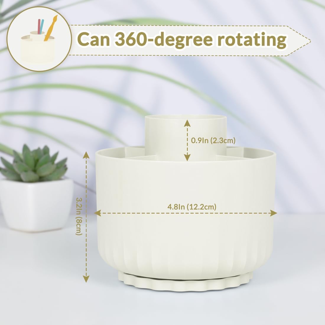 SKYDUE Organizador Giratório 360, Soporte Para Lápices Y Bolígrafos De Doble Propósito, Portalápices Giratório De 5 Ranuras Para Oficina, Escuela, Hogar (Beige-Negro
