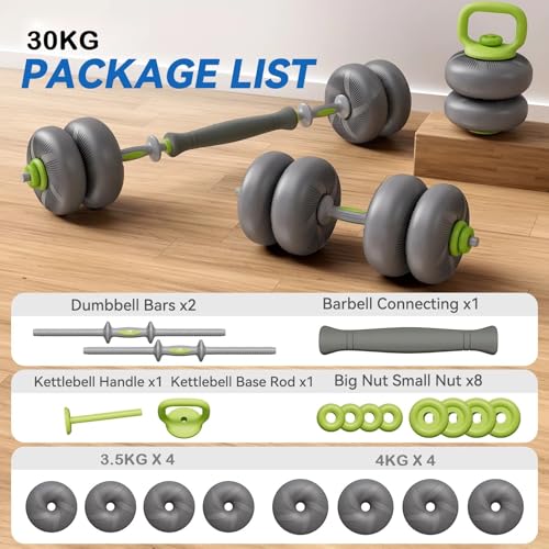 Image of Dolphy Adjustable 30kg Soft Rubber Dumbbell Set PVC Material Strength Training Barbell Free Weights, 4-in-1 Used as Barbell, Dumbbells, Kettlebell, Weight Plates, Space Saving Fitness Exercise for Men /Women - 30 kg