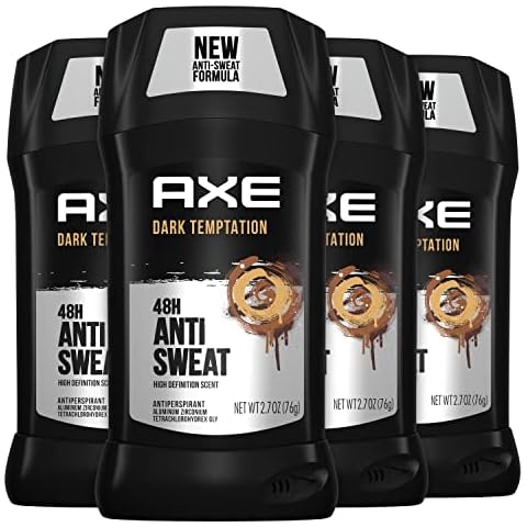 AXE Antiperspirant Stick For Men For Long Lasting Freshness Dark Temptation All Day Fresh Scent 48 Hour Anti Sweat Mens Deodorant 2.7oz 4 Count Cover
