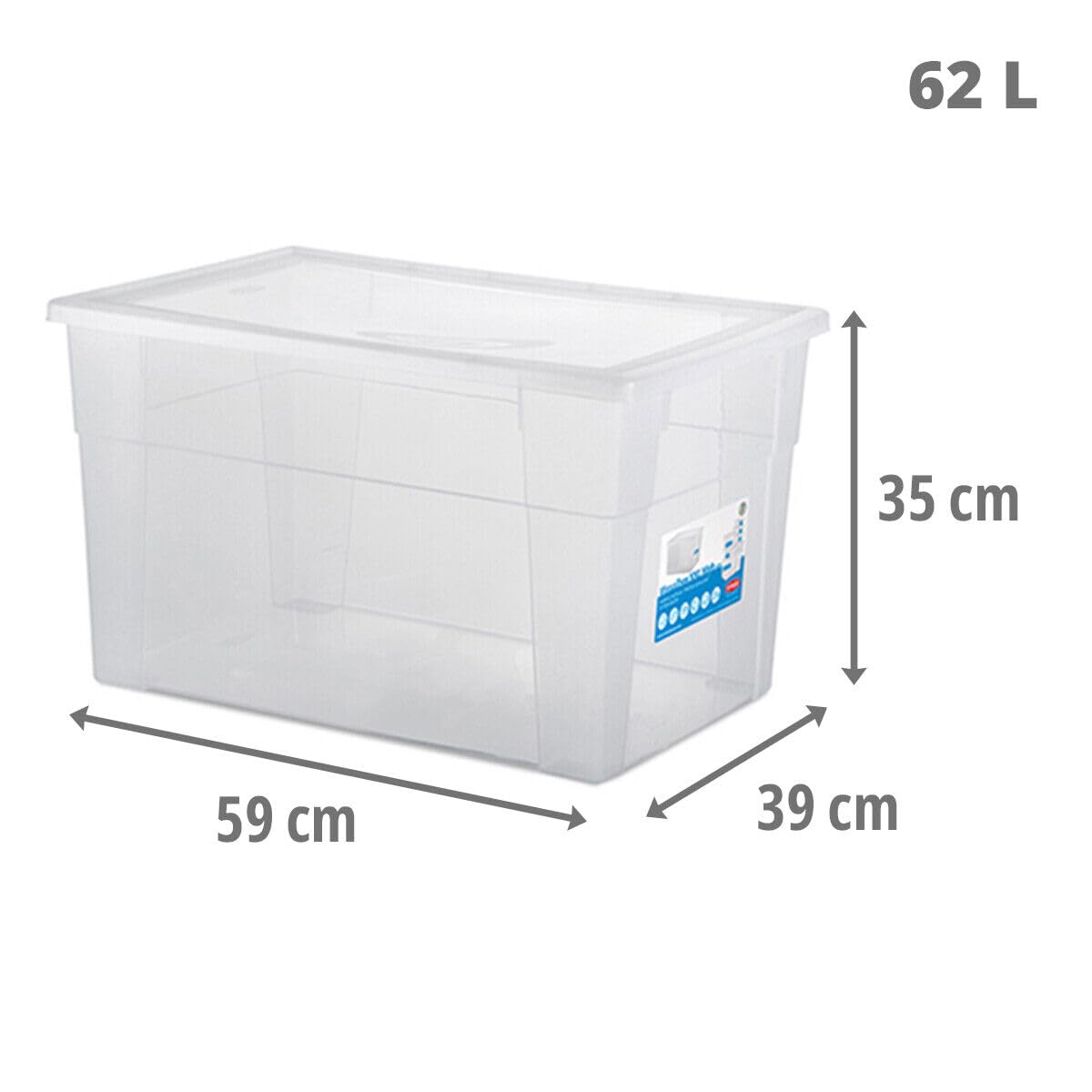 Sicignano | Set 2 Contenitori Storage Visual Box XXL High Trasparenti con Coperchio | 59x39x35h cm, 62 Litri | Plastica Alimentare, Multiuso per Casa, Ufficio, Cucina e Garage