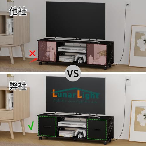 undefined LunarLight テレビ台 幅109.5奥行28.6高さ36.8cm テレビボード ローボード コンセント付き 布製引き出し付き 多機能収納ボックス 収納棚板調整可能 32型 42型 55型テレビ適合 収納 組立簡単 工具不要 耐震転倒防止 耐荷重100kg (マーブル調ブラック) の商品画像 5