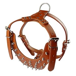   PU-Leather-Spiked-Studded-Dog-Collars-Harnesses-2Pcs-Matching-Set-for-Medium-Large-Dogs-Pit-BullMastiff-Boxer-Bull-Terrier-Studs-Brown-M