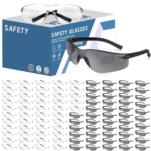 AOOFFIV Safety Glasses Bulk of 100,ANSI Z87.1 Eye Protection Goggles with Scratch and Impact Resistant for Construction and Laboratory
