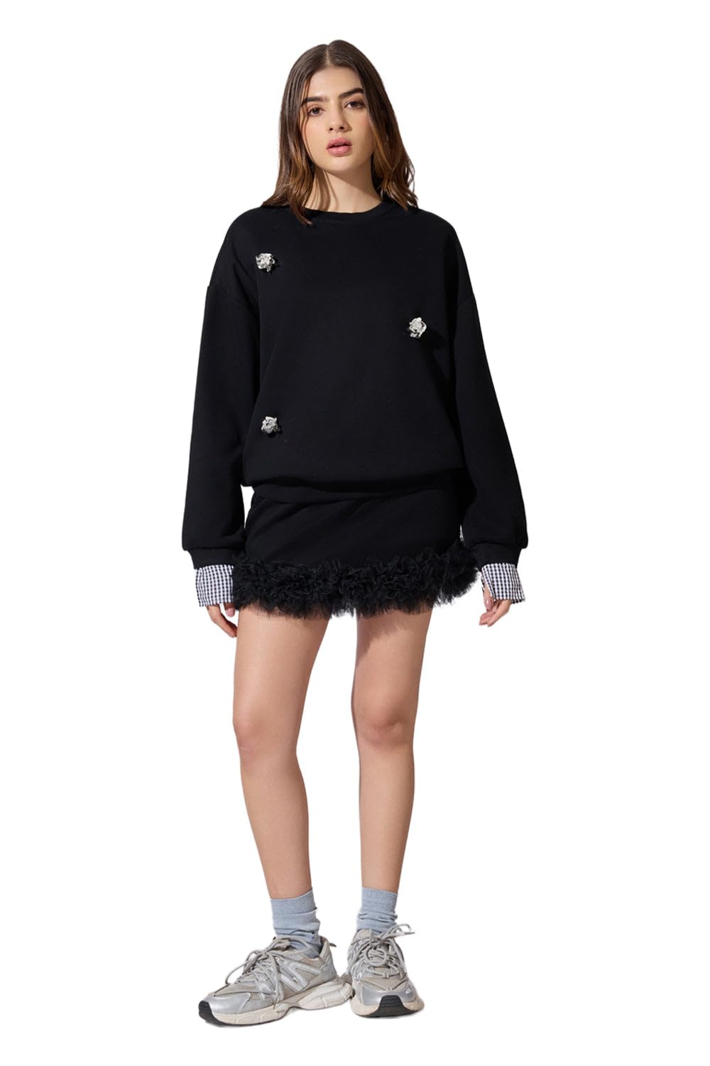 showoffff Edition Women's Embellished Black Sweatshirt and Mini Skirt Co-Ord Set-CHN-1336_Black-P-picture-48