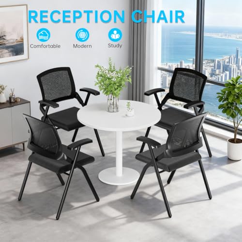 Image of Folding Office Chair Conference Room Chair with Armrest Mesh Back, Stackable Foldable Office Chair for Guest Reception Meeting Classroom Training Seminar (2, Black)