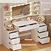 HUAHUU Large Vanity Desk with Mirror & Lights, White Makeup Vanity with 8 Drawers & 6 Storage Shelves, Vanity Set with LED Lights and Power Outlet, 3 Lighting Modes, Adjustable Brightness