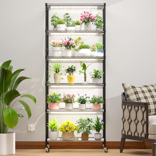 Image of Plant Stand with Grow Light, 6-Tier DIY Plant Shelf with Grow Lights for Seedlings, Greenhouse, Indoor, 8 Pack 5000K 192W LED Full Spectrum Growing Lamp with Rack, Wheel, 29 inchx13.5 inchx73.5 inch