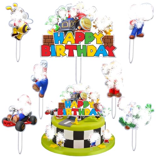 7 Pièces Cake Décoration en Acrylique, Décoration Gâteau Anniversaire, Cartoon Figurine Gâteau Topper, Happy Birthday Cupcake Toppers, Convient aux Anniversaires Enfants, Soirées à Thème