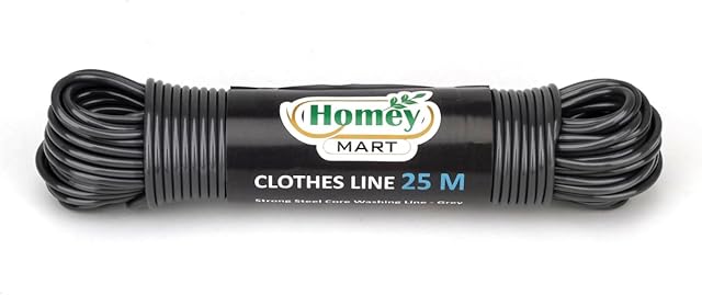 25m Washing Line Rope Strong Steel Core 3.5mm thickness Indoor Outdoor Heavy Duty Weather Resistant PVC Laundry Clothes line - Grey