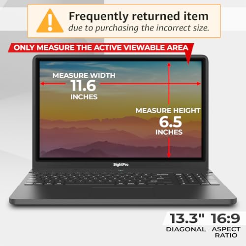 Image of SightPro Magnetic Laptop Privacy Screen 13.3 Inch 16:9 - Patented Removable Laptop Privacy Filter Shield and Protector